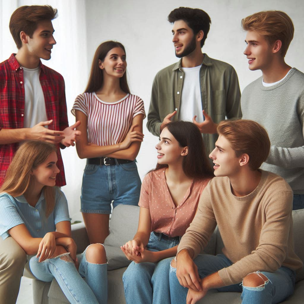 group of young poeple (ages: 18-20, men and women)