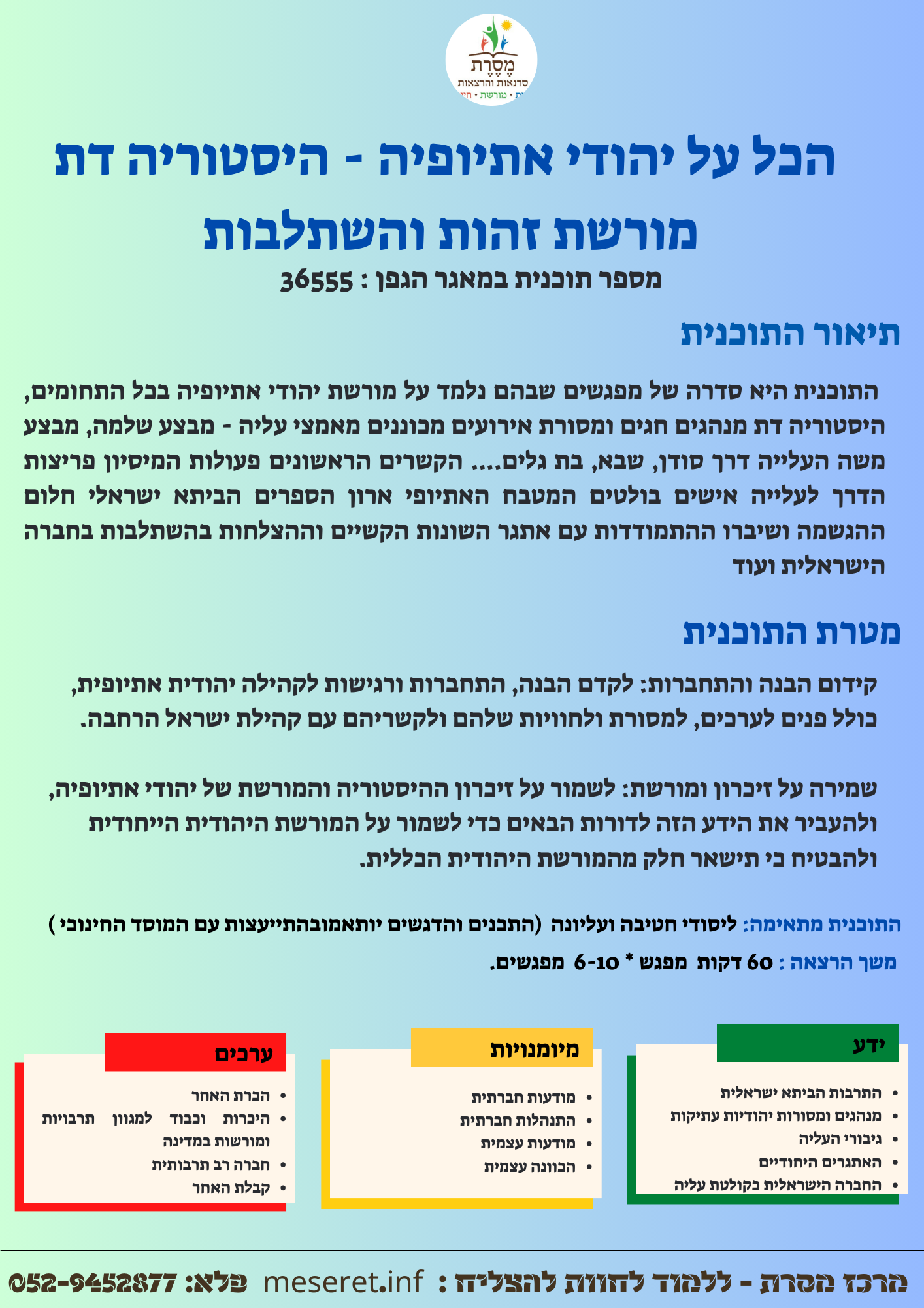 סיליבוס הכל על יהודי אתיופיה - היסטוריה דת מורשת זהות והשתלבות - 45507